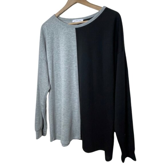 Two-Tone Gray and Black Long Sleeve Top - Picture 3 of 10